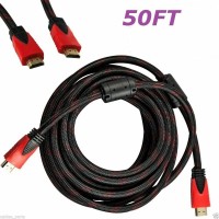 Premium HDMI Cable 50ft 1.4 BLURAY For 3D HD 1080P HDTV LCD LED PS4 XBOX Black&Red
